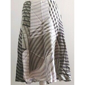 Kenneth Cole Green Black Gray Ivory 100% Silk Size 2 Y2K Flared Women's Skirt